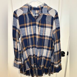 Free People plaid button up shirt dress size medium